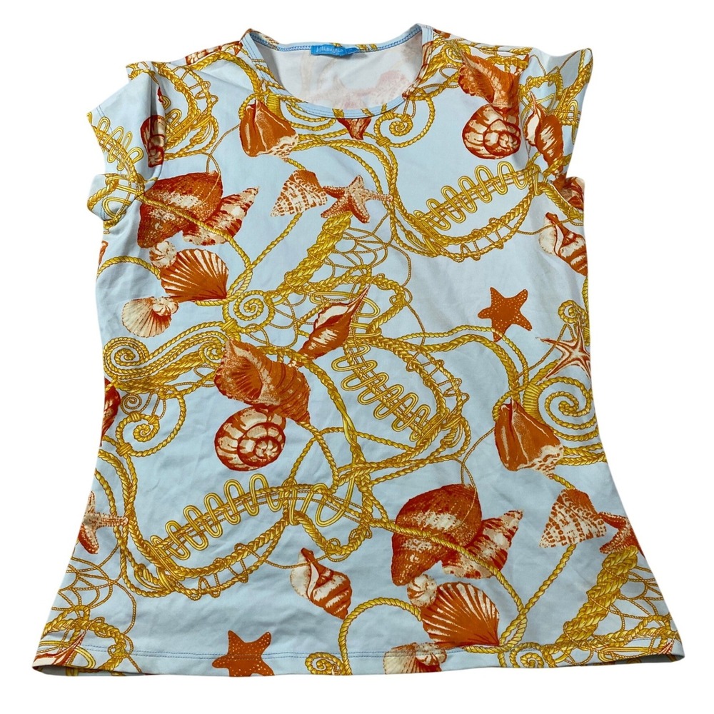 J.McLaughlin Womens Nautical Seashell Starfish Print Top Blue Orange Size M‎